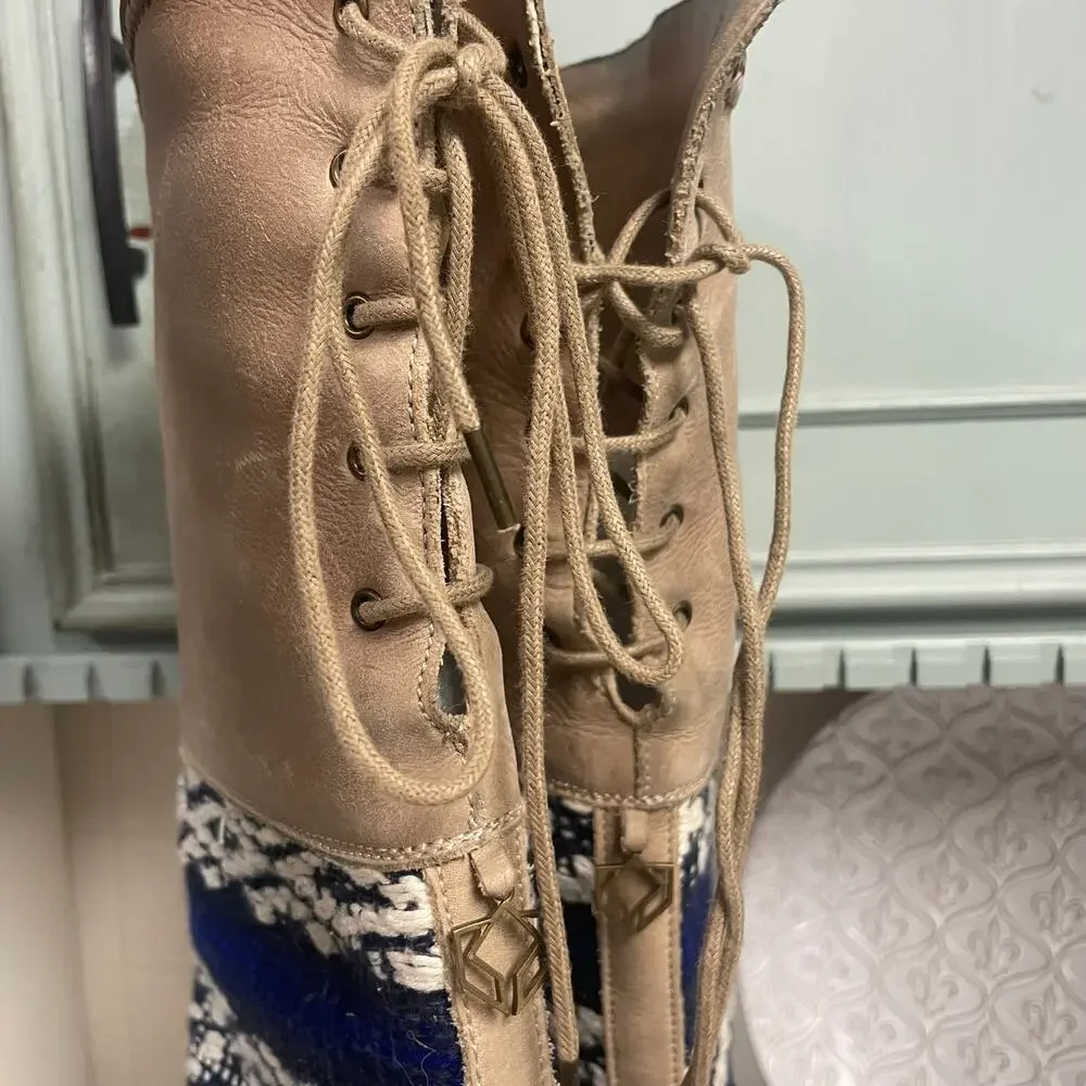 Cobra Society Above Knee Leather Sweater Boot Lace Up Made in Spain Sz 37 US 6.5